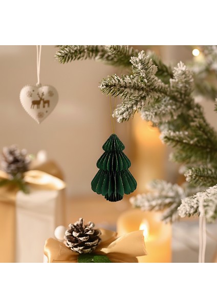 New Year Yılbaşı Çam Ağacı Şekilli 3 Adet Ağaç Süsü 9,5X15 cm