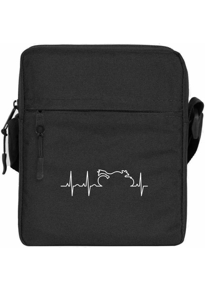 Motocrycle Heartbeat Line Omuz Çantası Fermuarlı Siyah Renk