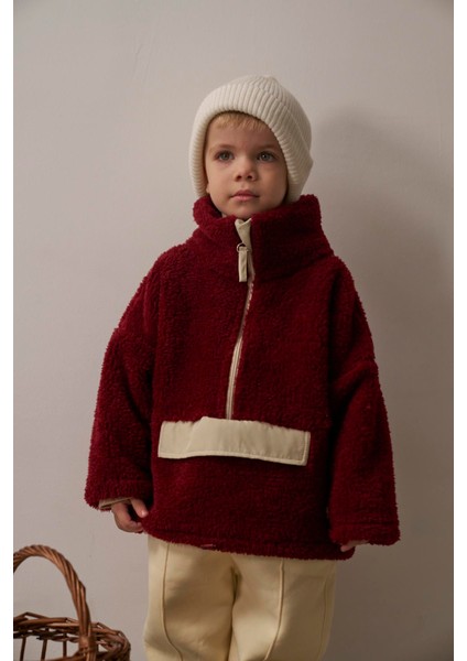 Bordo Wellsoft Yarım Fermuar Çocuk Mont 1-6 Yaş