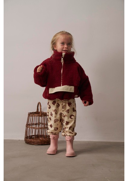 Bordo Wellsoft Yarım Fermuar Çocuk Mont 1-6 Yaş