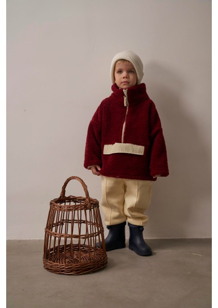 Bordo Wellsoft Yarım Fermuar Çocuk Mont 1-6 Yaş