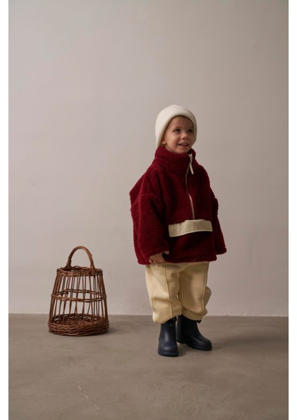 Bordo Wellsoft Yarım Fermuar Çocuk Mont 1-6 Yaş