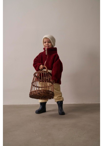 Bordo Wellsoft Yarım Fermuar Çocuk Mont 1-6 Yaş