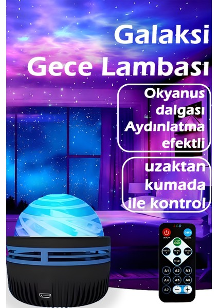 LED Galaxy Yıldız Projektör, Okyanus Dalgası, Projektör LED Gece Lambası, Çocuk Odası Lambası