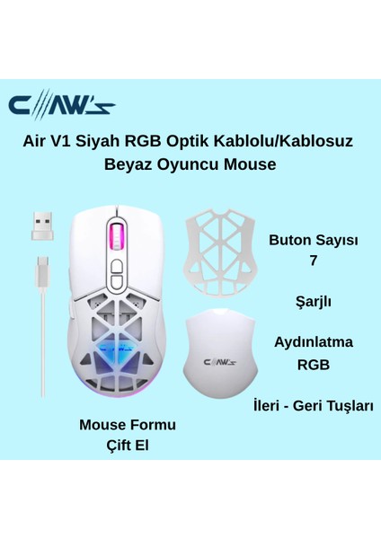 Nexus Air V1 Kablosuz Sensör ,rgb Kablosuz Gaming Mouse Beyaz