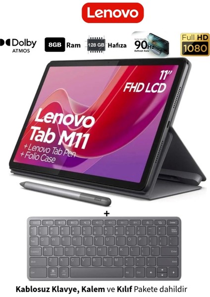 Kablosuz Klavye+Kılıf+Çizim ve Not Kalemi Hepsi Bir Arada 11INC Fullhd IPS Ekran 8 Çekirdekli TABM11 8gb Ram 128GB Hafızalı Tablet