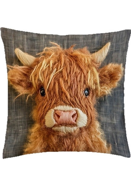 Highland Ineği Yastık Kılıfı, Sevimli Küçük Inek Peluş Yastık Kılıfı, Oturma Odası Mobilya Dekorasyonu Yastık Kılıfı, 2'li Paket (Yurt Dışından)