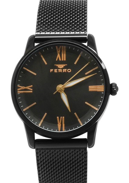 Ferro Siyah Renk Hasır Kordonlu Kadın Kol Saati TH-F21182C-G