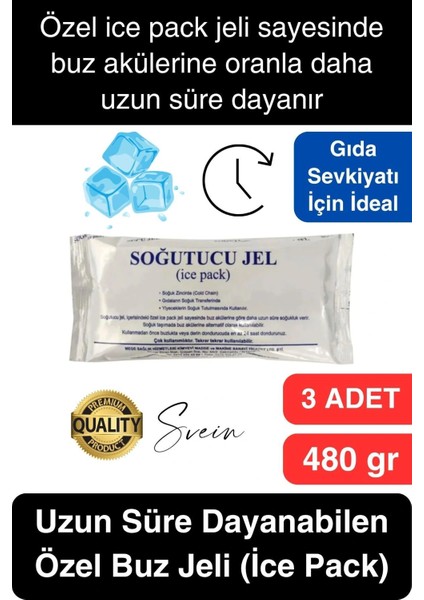 3 Adet 480 gr Soğutucu Jel Poşet Buz Aküsü Yolculuk Seyahat Yiyecek Için Uygun Uzun Süre Dayanım
