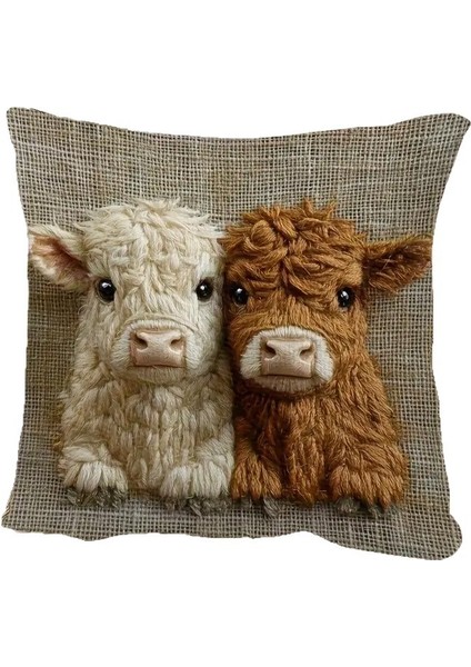 Highland Inek Bebek Yastık Kılıfı Kanepe Yatak Odası Başucu Dekorasyon Yastık Kılıfı Araba Ofis Koltuk Minderi 2 Parçalı Set (Yurt Dışından)