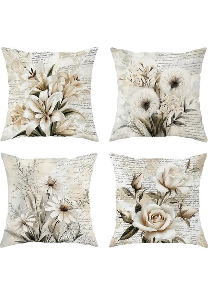 Retro Çiçek Desenli Kırlent Kılıfı, Oturma Odası Kanepe Kırlent Kılıfı, Dekoratif Kırlent, Yatak Odası Yastık Kılıfı (Iç Dolgusuz), 4 Parçalı Set (Yurt Dışından)