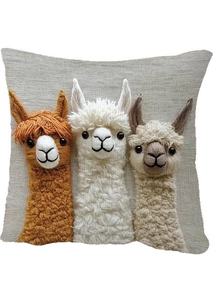 Sevimli Alpaka Yastık Kılıfı 2d Düz Baskı Taklit Nakış Yastık Kılıfı Kanepe Minder Örtüsü Ev Dekorasyonu 2 Parça Set (Yurt Dışından)