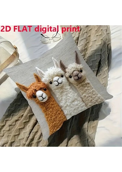 Sevimli Alpaka Yastık Kılıfı 2d Düz Baskı Taklit Nakış Yastık Kılıfı Kanepe Minder Örtüsü Ev Dekorasyonu 2 Parça Set (Yurt Dışından) modelleri