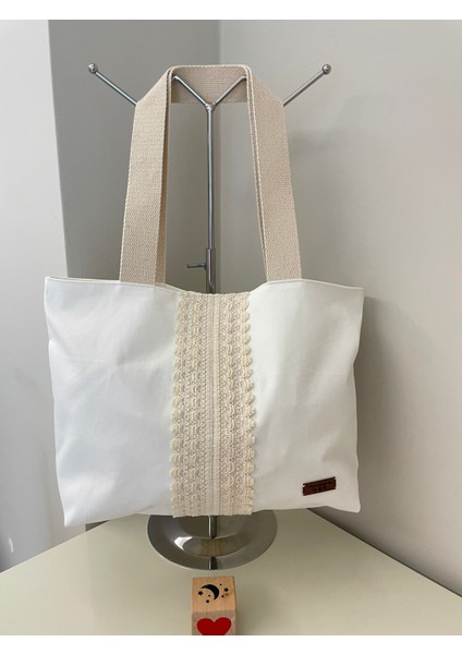 Gabardın Crochet Şeritli Omuz Çantası-Beyaz fiyatları