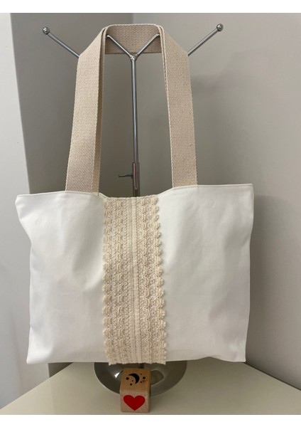 Gabardın Crochet Şeritli Omuz Çantası-Beyaz modelleri