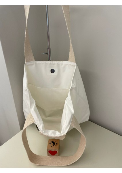 Gabardın Crochet Şeritli Omuz Çantası-Beyaz fırsatları