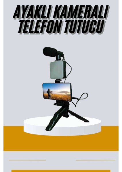 Bfs Tripod Telefon Tutucu Kumandalı Mikrofon LED Işık Vlog Video Kayıt