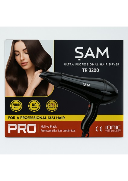 Şam Tr 3200 Ultra Professional Saç Kurutma Makinesi – 2500W, Ac Motor, Iyonik Teknoloji