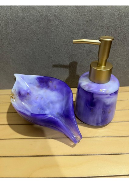 El Yapımı Mor-Lila Epoksi Sabunluk Seti – Sıvı Sabunluk ve Sabun Tabağı