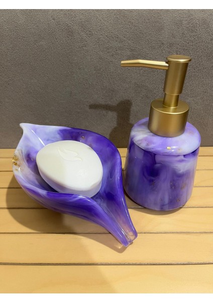 El Yapımı Mor-Lila Epoksi Sabunluk Seti – Sıvı Sabunluk ve Sabun Tabağı fırsatları