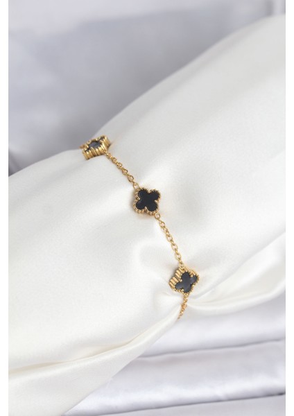 316L Çelik Gold Renk Siyah Baby Boy Yonca Bileklik - TJ-BB8083