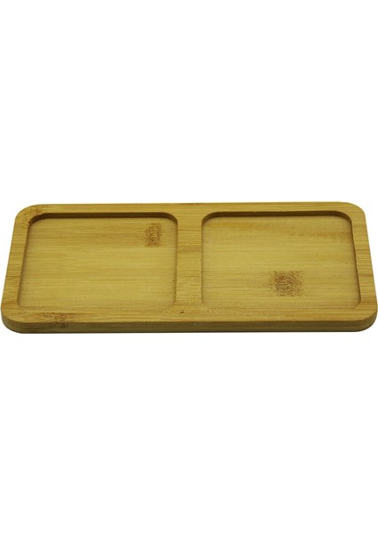 Dikdörtgen - 2 Bölmeli - 10X19.5CM Ahşap Bambu Yağdanlık Altlık (5358)