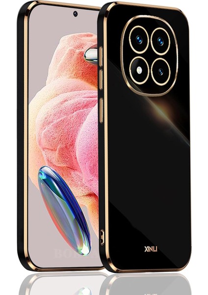Xiaomi Redmi Note 14 Pro 4g Kılıf Kamera Korumalı Parlak Gold Kenarlı Altın Işlemeli Şeritli Yumuşak Silikon Bark Kapak