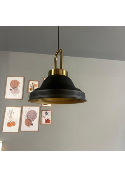 Ulmete Siyah Renk Eskitme Kilit Kafa Tekli Sarkıt Avize Salon Restoran Avizeleri Vintage Tasarım