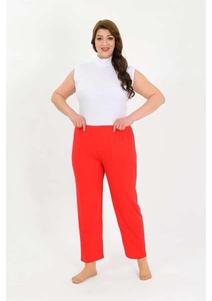Kadın Pamuklu Büyük Beden Alt Pijama Kırmızı