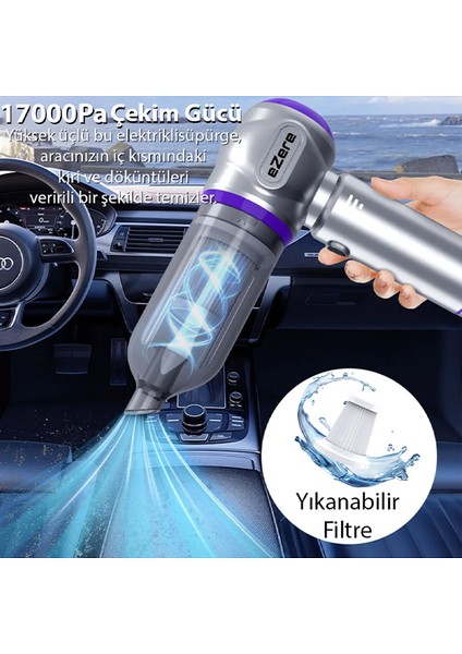 17000PA Güçlü Portatif Tasinabilir Vakumlu Kablosuz Üflemeli Mini Araç İçi El Süpürgesi