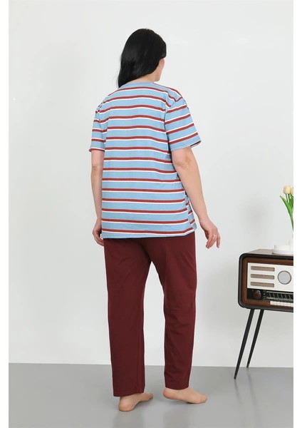 Kadın Büyük Beden Kısa Kol Penye Pijama Takımı Mavi indirimleri