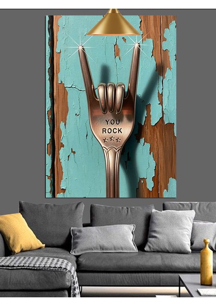 Rock Işareti El Sanat Dekoratif Kanvas - Mdf Ahşap Tablo