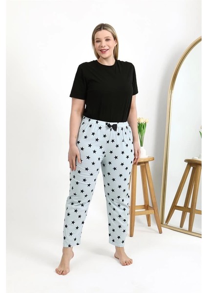 Kadın Pamuklu Büyük Beden Alt Pijama Buz Mavisi modelleri