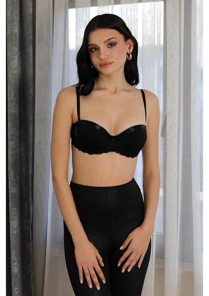 Kadın Yarım Destekli Balenli Straplez Sütyen Siyah fiyatları