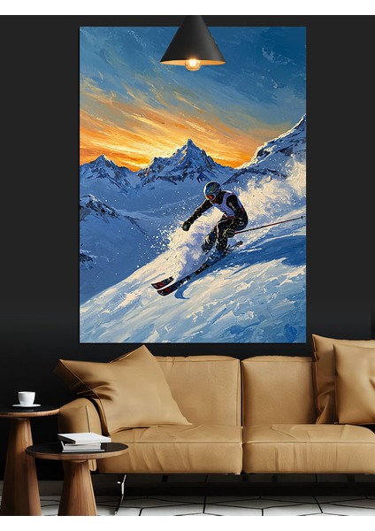 Karlı Dağdan Hızla Inen Kayakçı Dekoratif Kanvas - Mdf Ahşap Tablo fiyatları