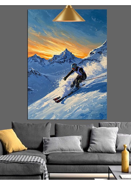 Karlı Dağdan Hızla Inen Kayakçı Dekoratif Kanvas - Mdf Ahşap Tablo modelleri
