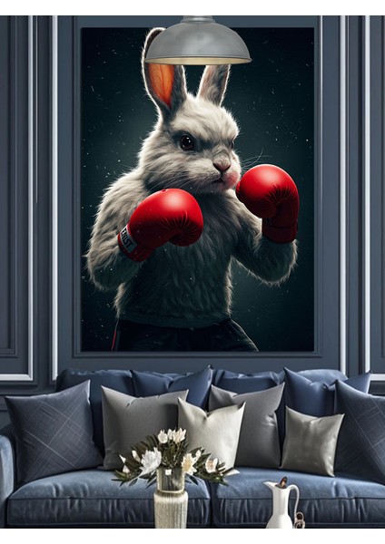 Tavşan Boks Boksör Komik Dekoratif Kanvas - Mdf Ahşap Tablo
