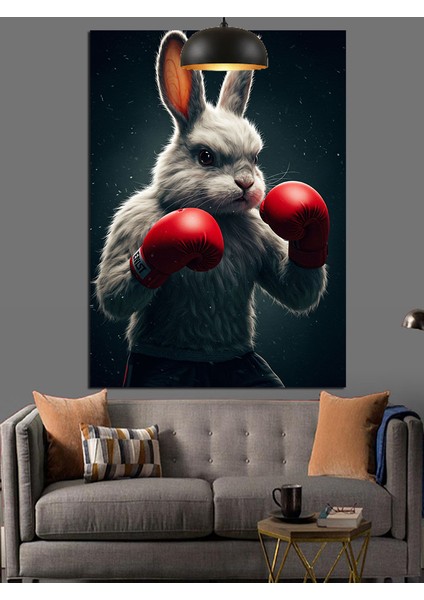Tavşan Boks Boksör Komik Dekoratif Kanvas - Mdf Ahşap Tablo fiyatları