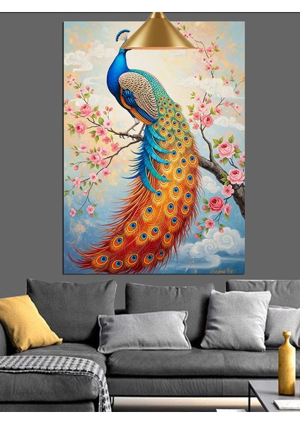 Tavus Kuşu Rengarenk Tüyler Canlı Dekoratif Kanvas - Mdf Ahşap Tablo