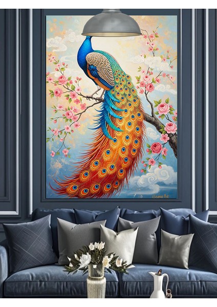Tavus Kuşu Rengarenk Tüyler Canlı Dekoratif Kanvas - Mdf Ahşap Tablo fiyatları