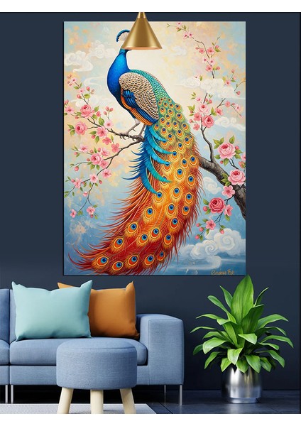 Tavus Kuşu Rengarenk Tüyler Canlı Dekoratif Kanvas - Mdf Ahşap Tablo fırsatları