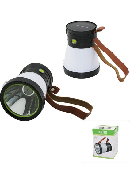 2in 15W+360°SMDEL Feneri Solar- USB Şarj Powerbank 500LM Işık Ayarı Flaşör Suni Deri Kulp P