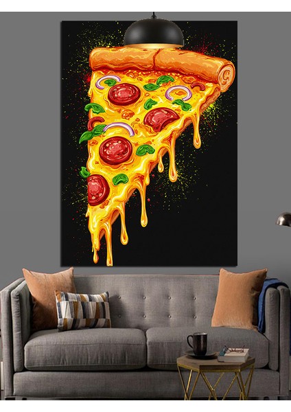 Lezzetli Pizza Dilimi Büyük Dekoratif Kanvas - Mdf Ahşap Tablo