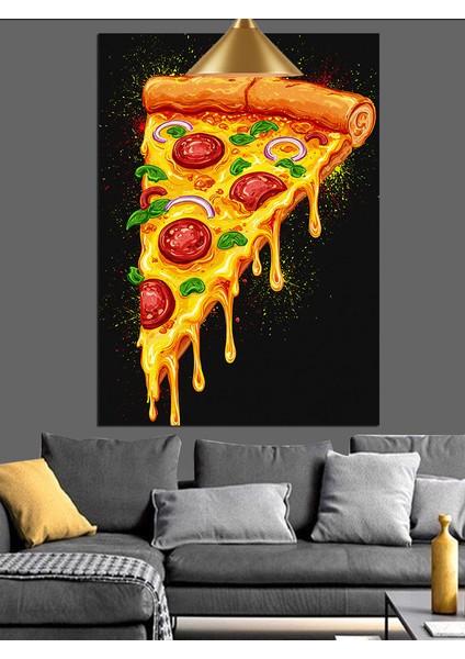 Lezzetli Pizza Dilimi Büyük Dekoratif Kanvas - Mdf Ahşap Tablo fırsatları