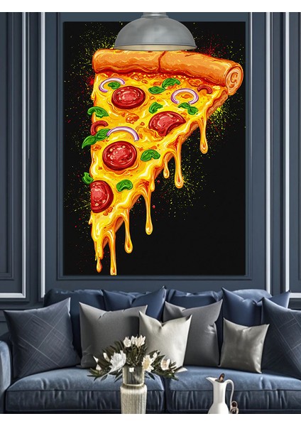Lezzetli Pizza Dilimi Büyük Dekoratif Kanvas - Mdf Ahşap Tablo indirimleri