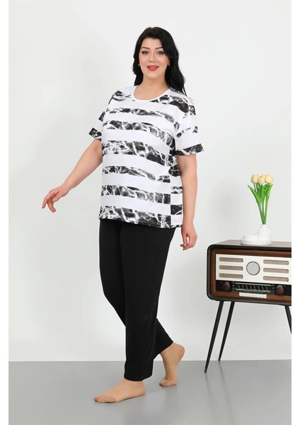 Kadın Büyük Beden Kısa Kol Penye Pijama Takımı Beyaz modelleri