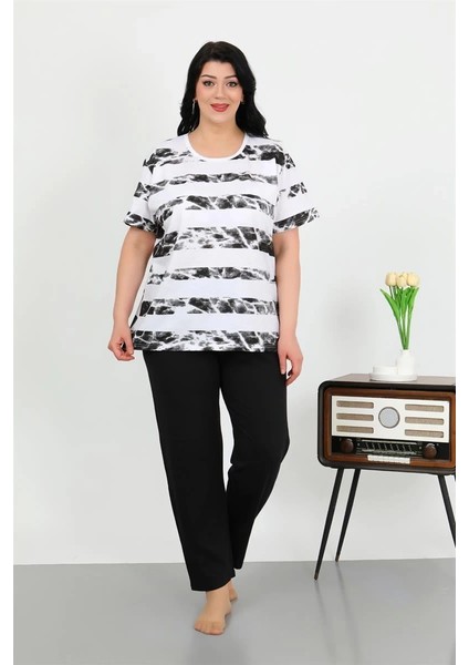 Kadın Büyük Beden Kısa Kol Penye Pijama Takımı Beyaz indirimleri