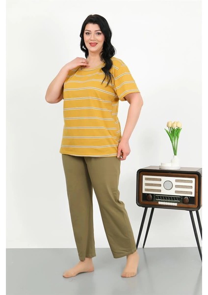 Kadın Büyük Beden Kısa Kol Penye Pijama Takımı Sarı modelleri