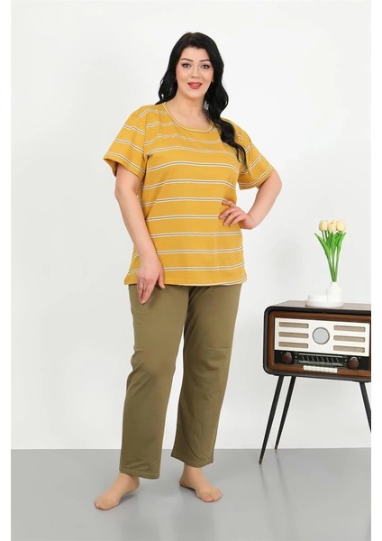 Kadın Büyük Beden Kısa Kol Penye Pijama Takımı Sarı indirimleri