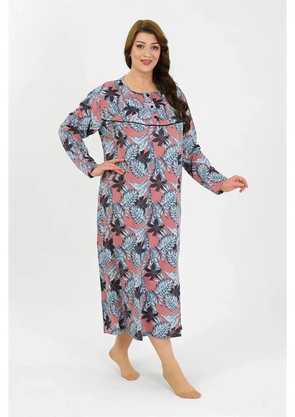 Kadın Büyük Beden Uzun Kol Somon Anne Gecelik indirimleri